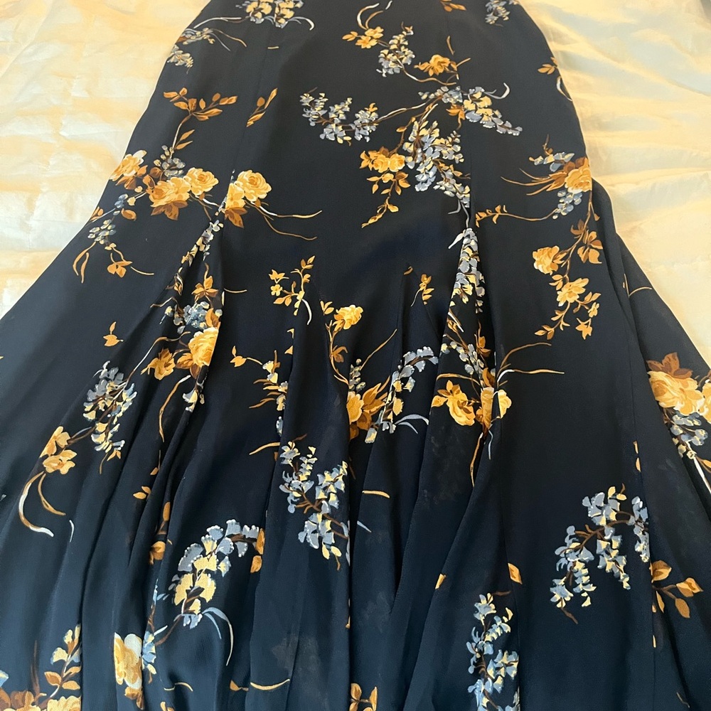 Reformation Blue Maxi Dress with beige and Pale blue Floral Print